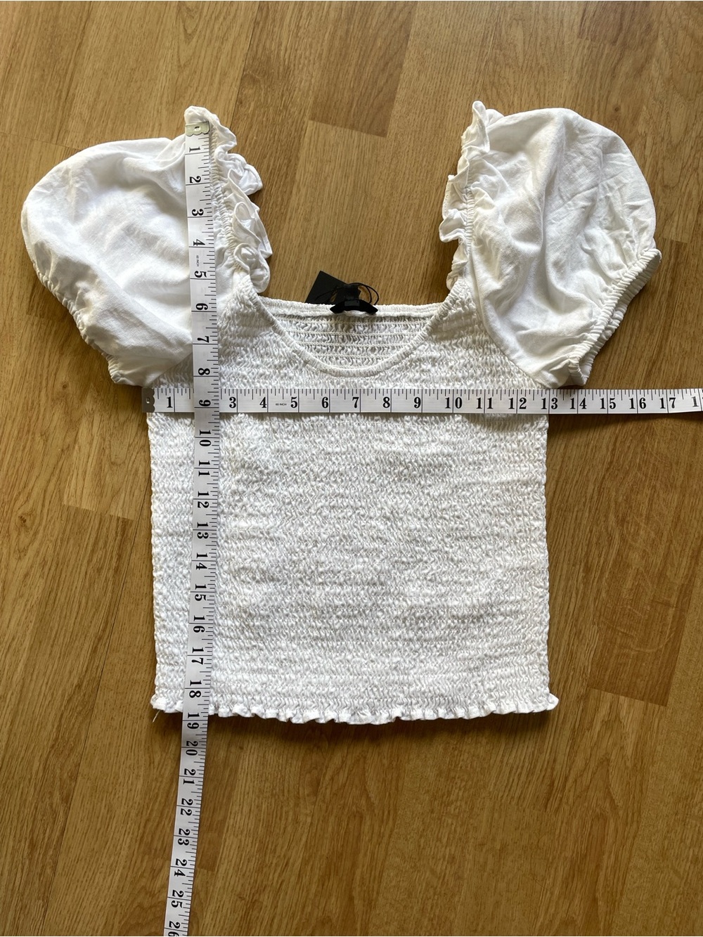 Dynamite Smocked Linen Blend Blouse White Puff Sleeve Cottagecore - Picture 8 of 8